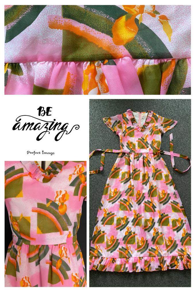 VINTAGE 70s TREVIRA maxi bloemenjurk-S🔸NIEUWSTAAT, Ophalen of Verzenden, Zo goed als nieuw, Roze, Onder de knie