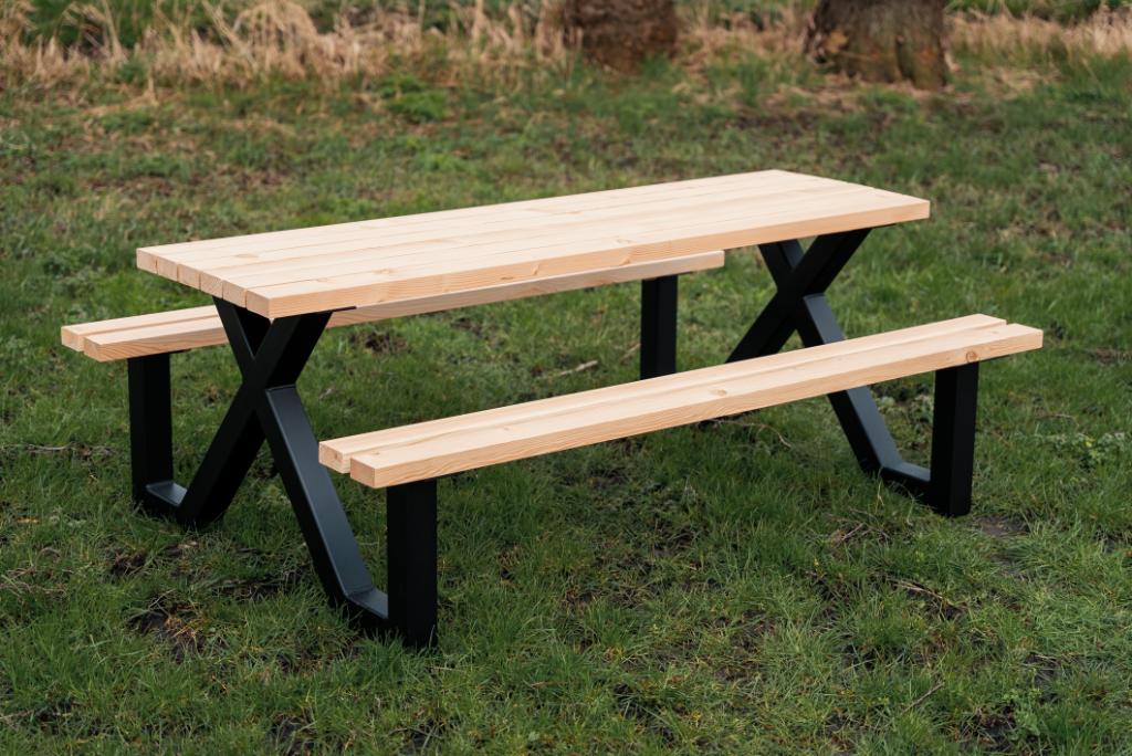 Douglass picknicktafels met stalen x frame UITVERKOOP!, Ophalen of Verzenden, Nieuw, Rechthoekig, Hout