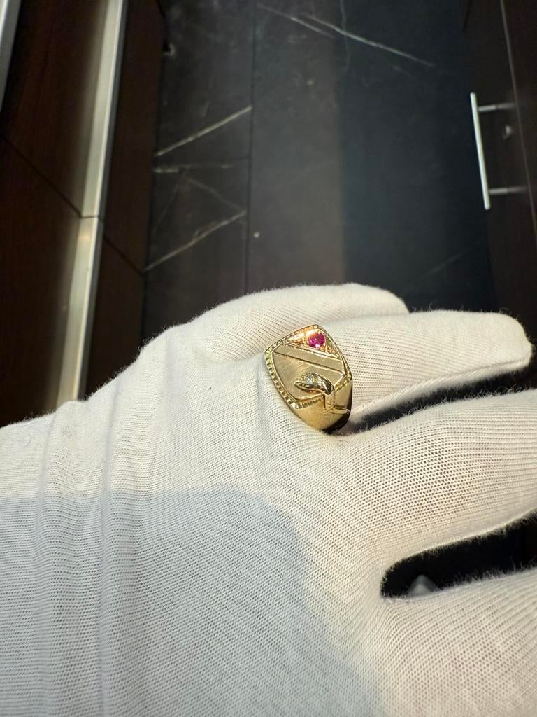 Prachtige 14 karaats gouden massieve ring diamant en robijn, 20 of groter, Heer, Nieuw, Ophalen of Verzenden