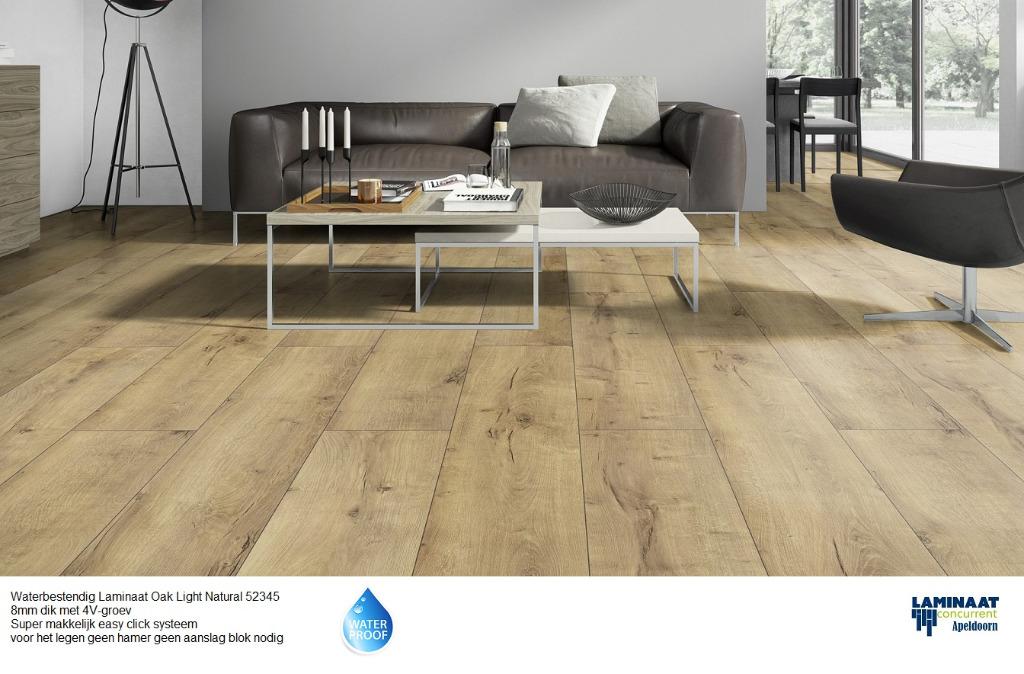 Waterbestendig Laminaat Oak Light Natural 52345 8mm dik 4V, Bruin, 75 m² of meer, Waterbestendig Laminaat, Nieuw