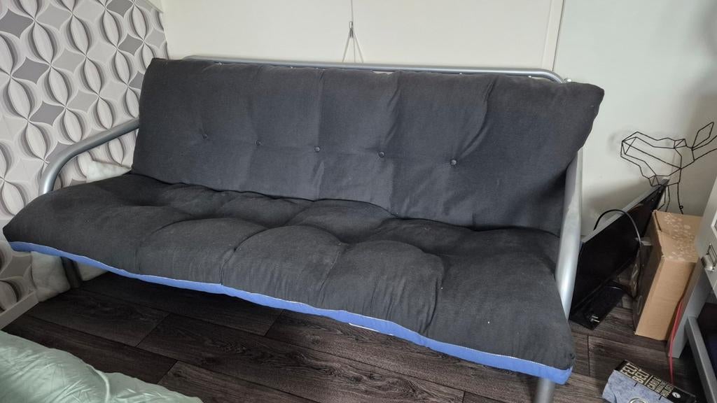Grijze Futon slaapbank, Ophalen, Gebruikt, Grijs, Tweepersoons