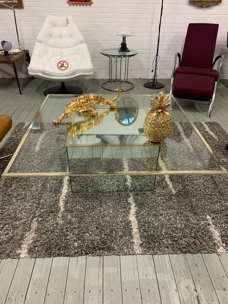 Tafel Hollywood Regency glazen spiegel salontafel 70s., Huis en Inrichting, Tafels | Salontafels, 100 tot 150 cm, Ophalen of Verzenden