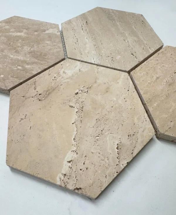 Travertin Hexagon | Mozaiek tegel, Doe-het-zelf en Verbouw, Tegels, Overige materialen, Wandtegels, Nieuw, Ophalen of Verzenden