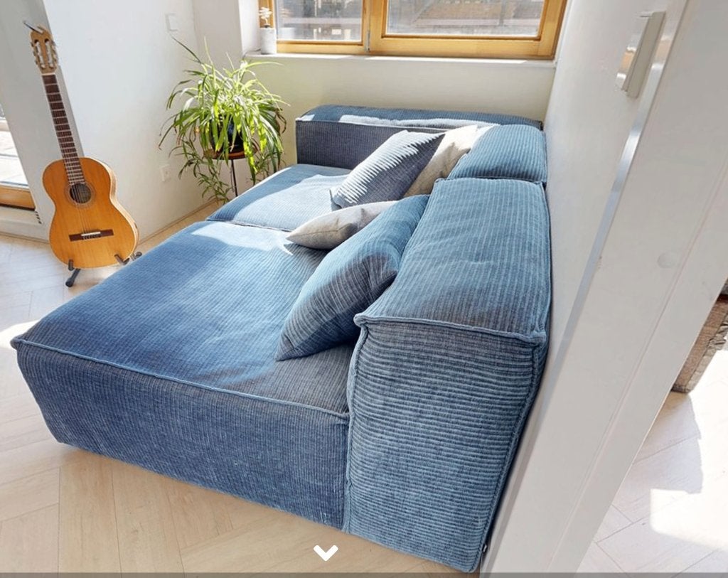 Bolia Cosima bank | ribstof blauw | incl. 4 kussens | €750, Ophalen, Gebruikt, 150 tot 200 cm, Driepersoons