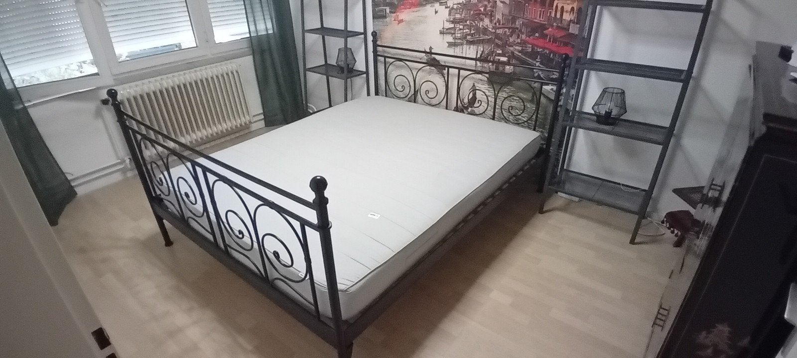 Tweepersoonsbed 180x200 cm - Zwart Metaal, Ophalen, Gebruikt, Zwart, Tweepersoons