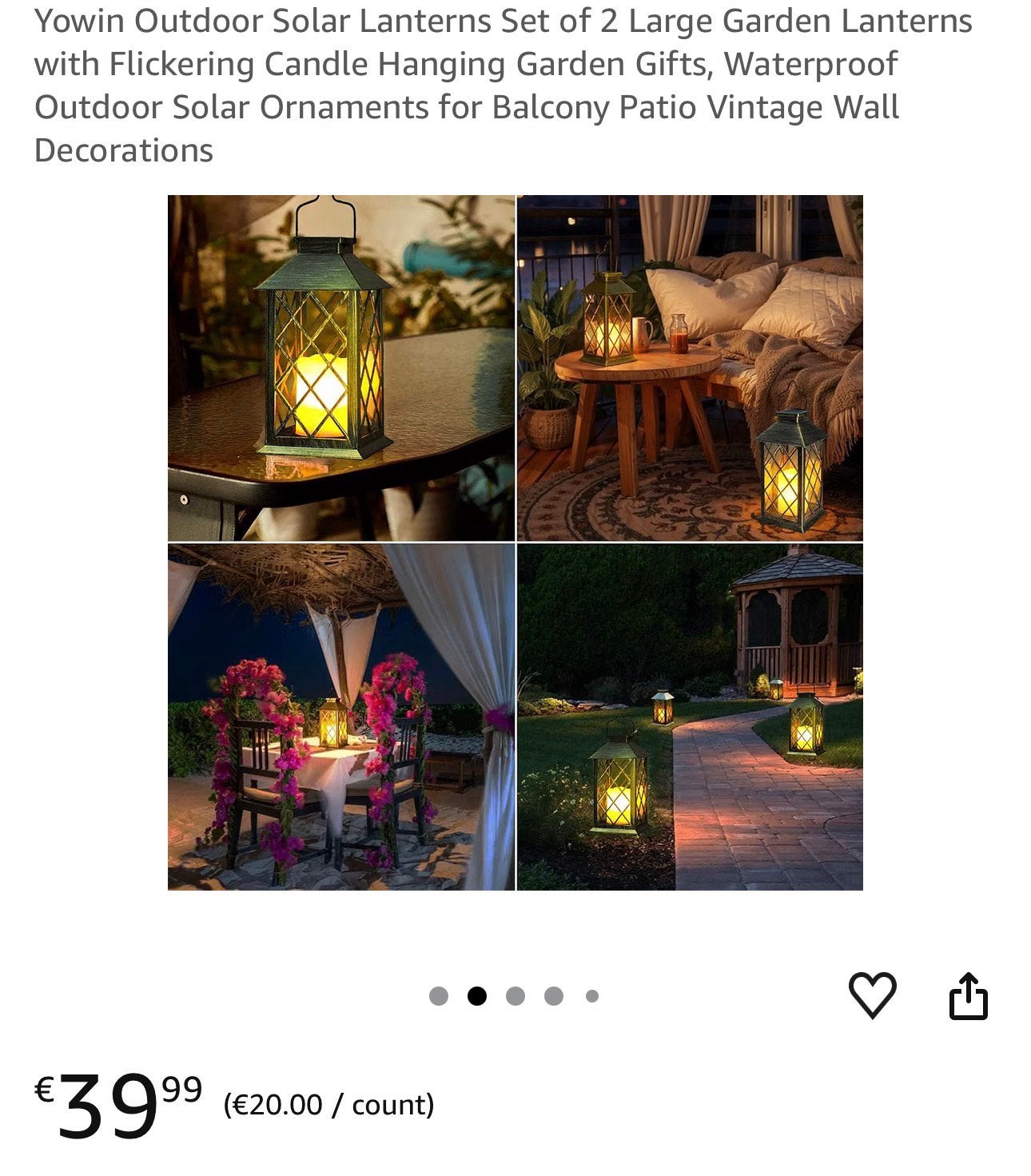 Yowin Outdoor Solar Lanterns Set of 2 Large Garden, Ophalen of Verzenden, Zo goed als nieuw, Netvoeding, Minder dan 50 watt