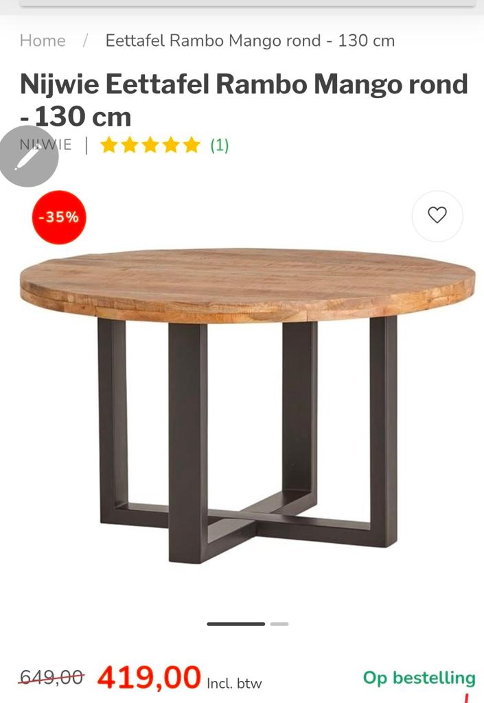 Mooie ronde mangohouten eettafel nieuwwaarde 450/500eu, Huis en Inrichting, Tafels | Eettafels, Ophalen of Verzenden
