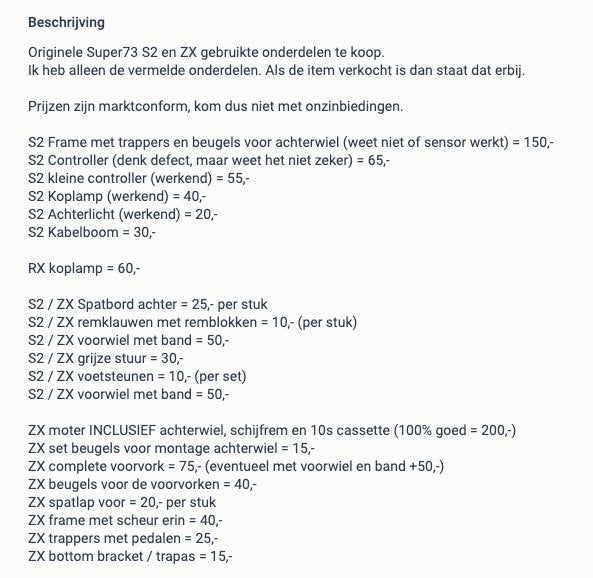 Originele Super73 S2 en ZX onderdelen - zie omschrijving, Fietsen en Brommers, Fietsonderdelen, Ophalen of Verzenden, Gebruikt
