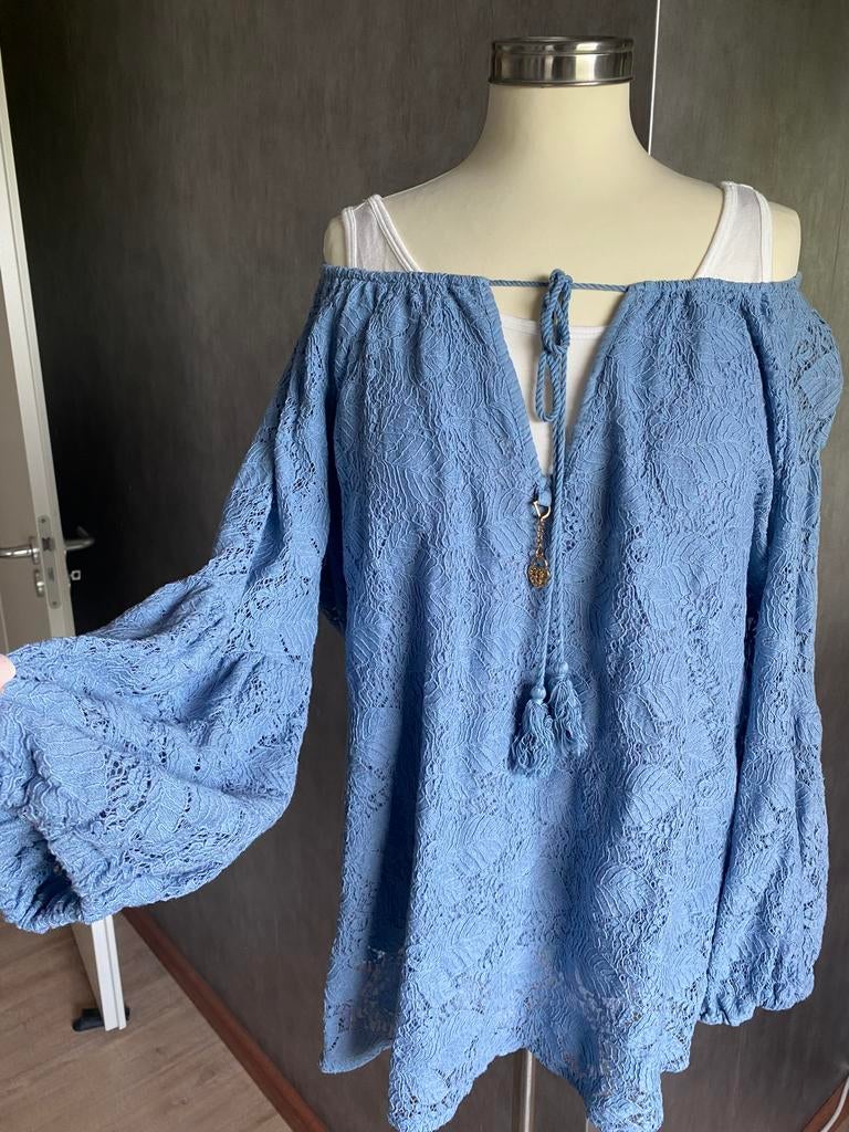 Nieuw Made in Italy kanten blouse Top blauw, Ophalen of Verzenden, Zo goed als nieuw