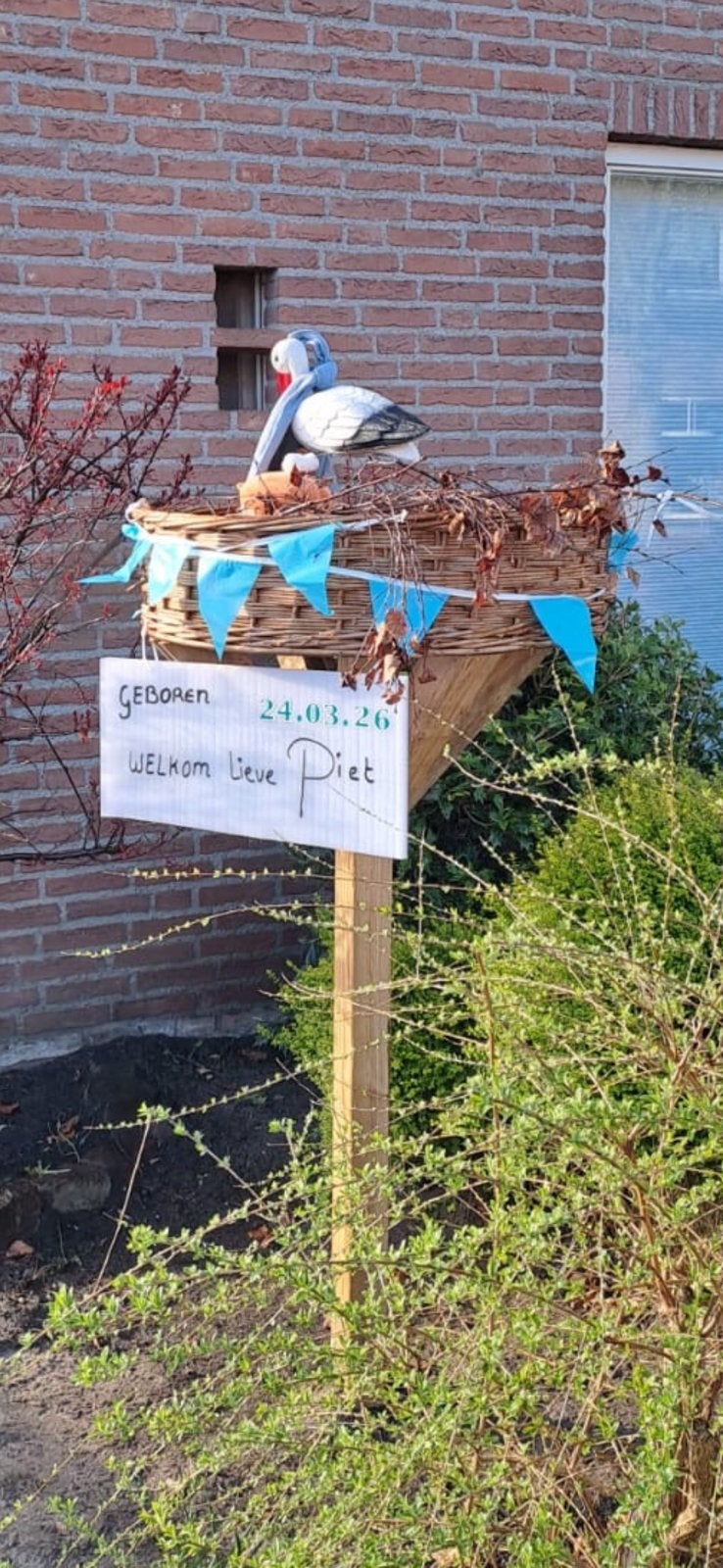 Geboortebord ooievaarsnest landingsbaan, Kinderen en Baby's, Kraamcadeaus en Geboorteborden, Ophalen, Zo goed als nieuw