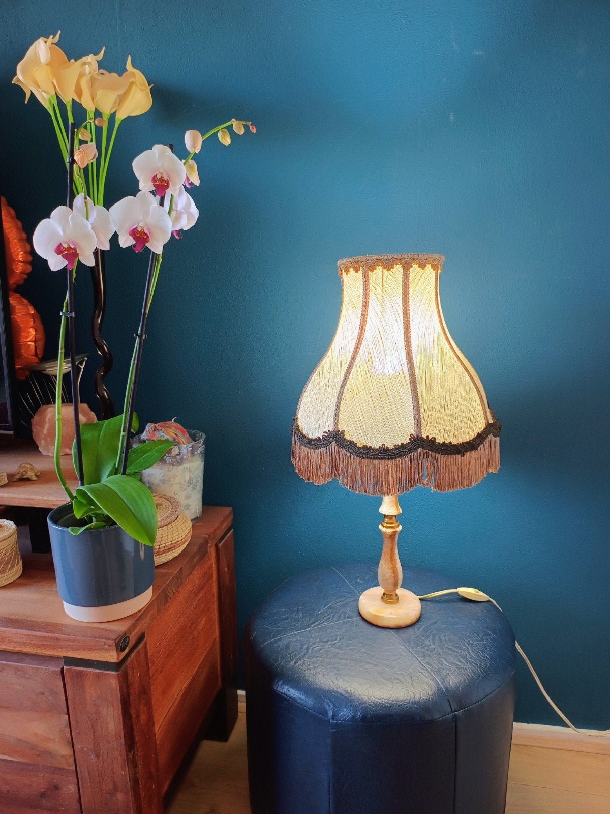 Authentieke Vintage Jaren 60 Marmeren Tafellamp met Originel, Ophalen of Verzenden, Nachtlamp, Modern