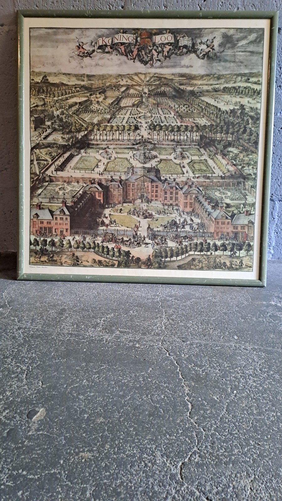 Historische prent Paleis Het Loo, ingelijst, Antiek en Kunst, Ophalen of Verzenden, Landschap, Klassiek, Papier