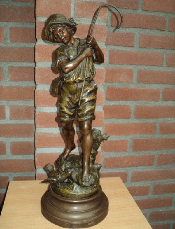 zamak beeld van een vissers jongen ., Antiek en Kunst, Ophalen of Verzenden, Brons