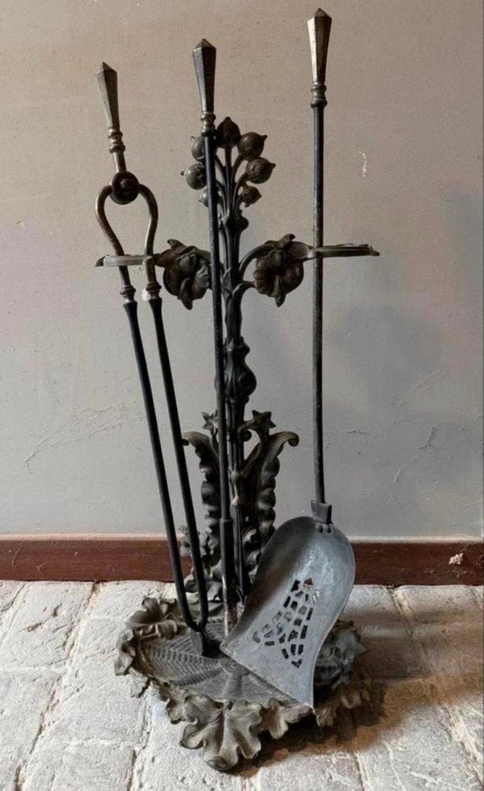 Antiek haardstel - compleet met schep, pook en tang, Antiek en Kunst, Ophalen