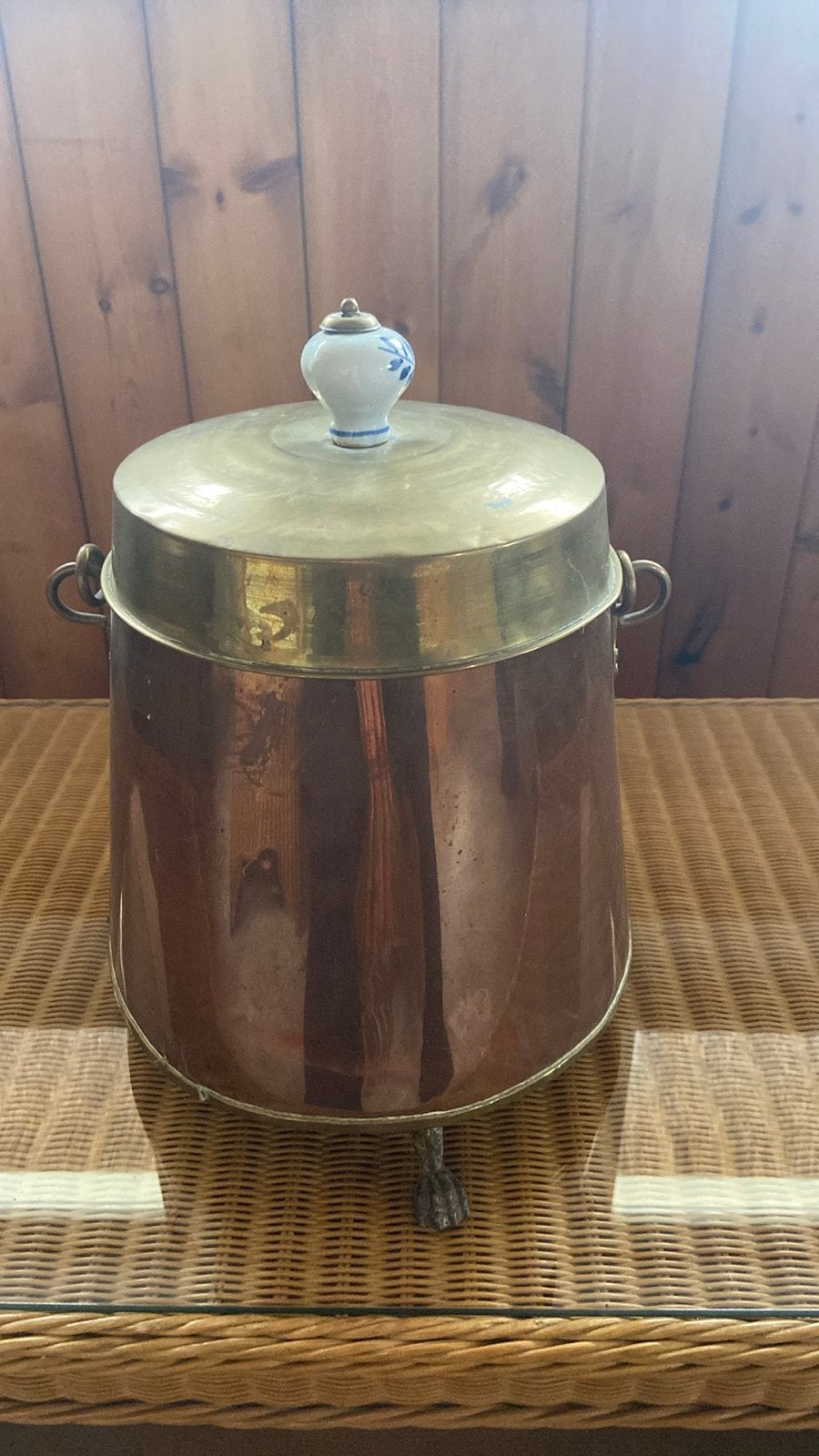 Antieke Koperen Pot met Messing Deksel en Porseleinen Knop, Antiek en Kunst, Antiek | Koper en Brons, Koper, Ophalen