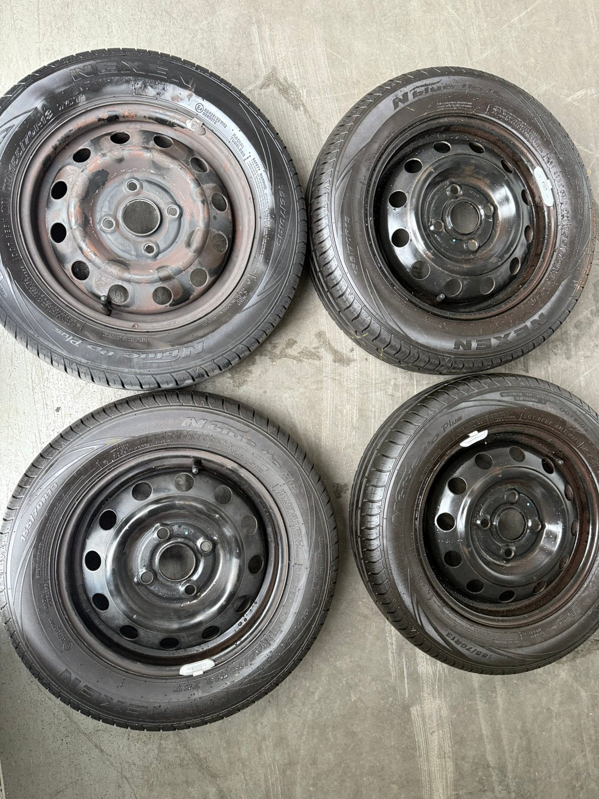 Nexen banden 155/70/13 met stalen velgen zomerbanden, Ophalen, Gebruikt