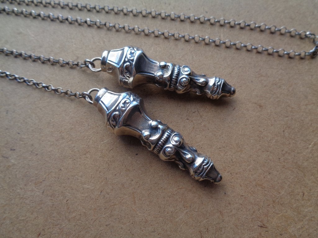 antiek zilveren brei pen doppen ketting [888], Verzenden, Zilver, Ketting