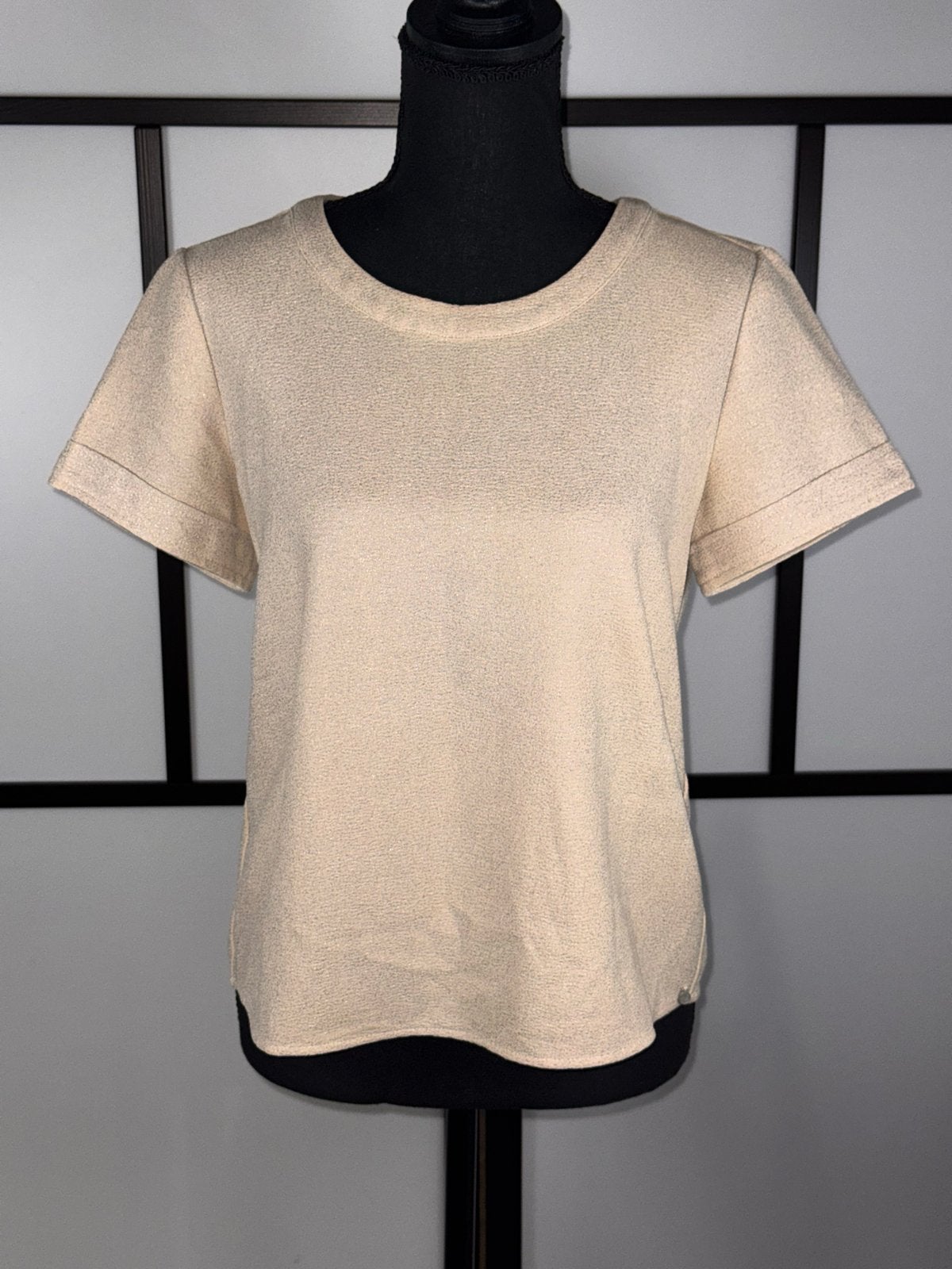 Only beige T-shirt met zilveren glitters en rits (maat 36), Beige, Ophalen of Verzenden, Zo goed als nieuw, Korte mouw