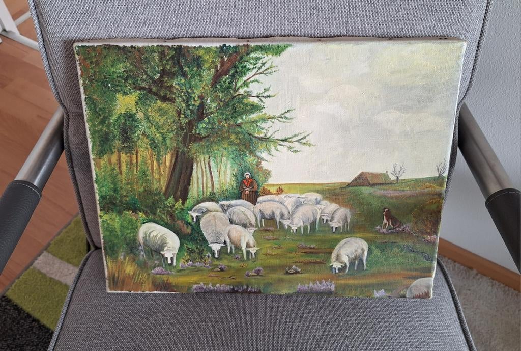 Schilderijtje schapen/ landschap, Ophalen of Verzenden