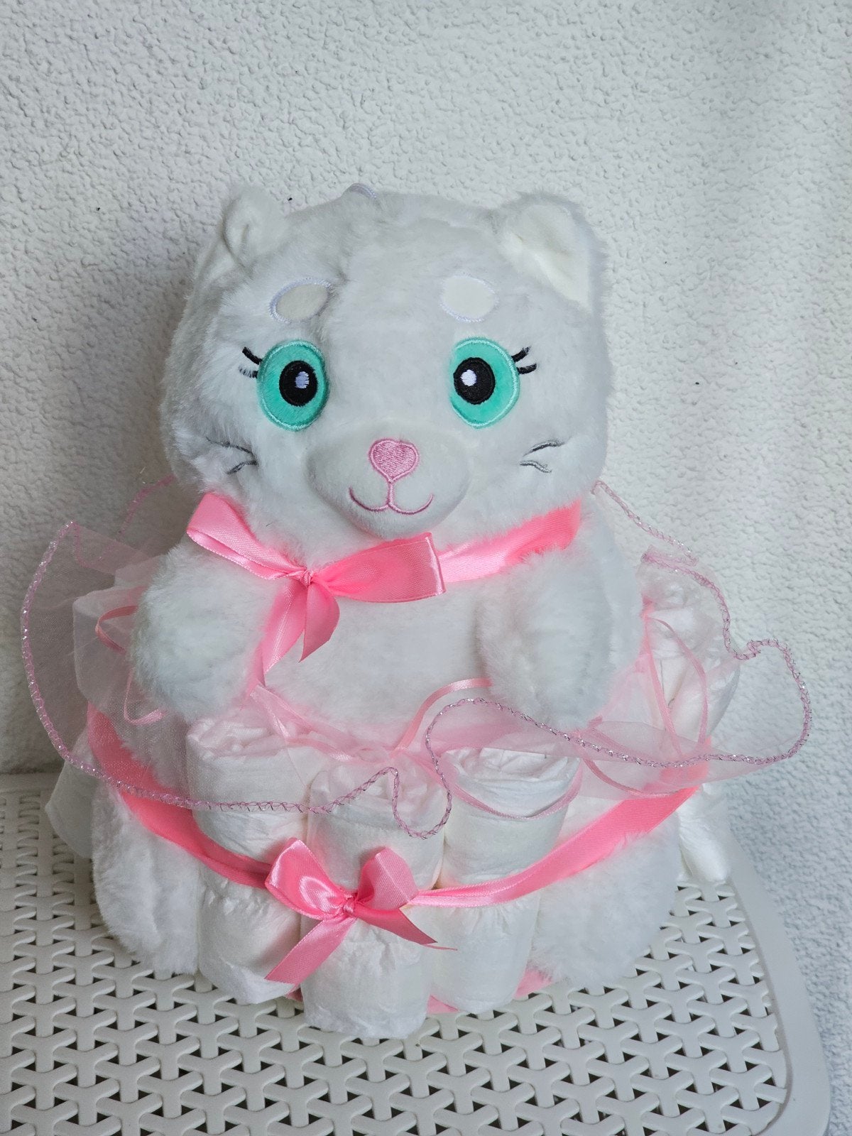 Roze luiertaart kat/poes. Baby op komst Geboorte meisje Girl, Ophalen of Verzenden