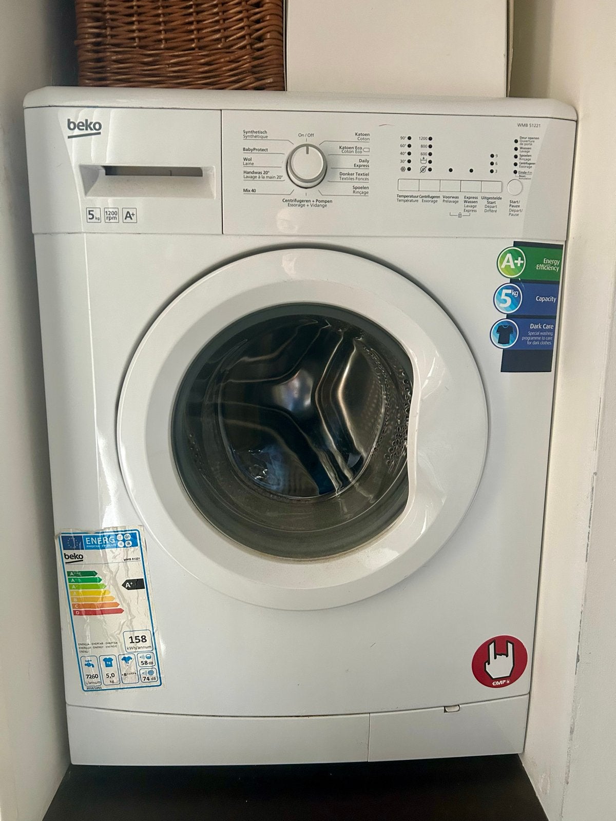 Beko Wasmachine 5kg A+ 1200 toeren, Ophalen, 1200 tot 1600 toeren, 4 tot 6 kg, Zo goed als nieuw