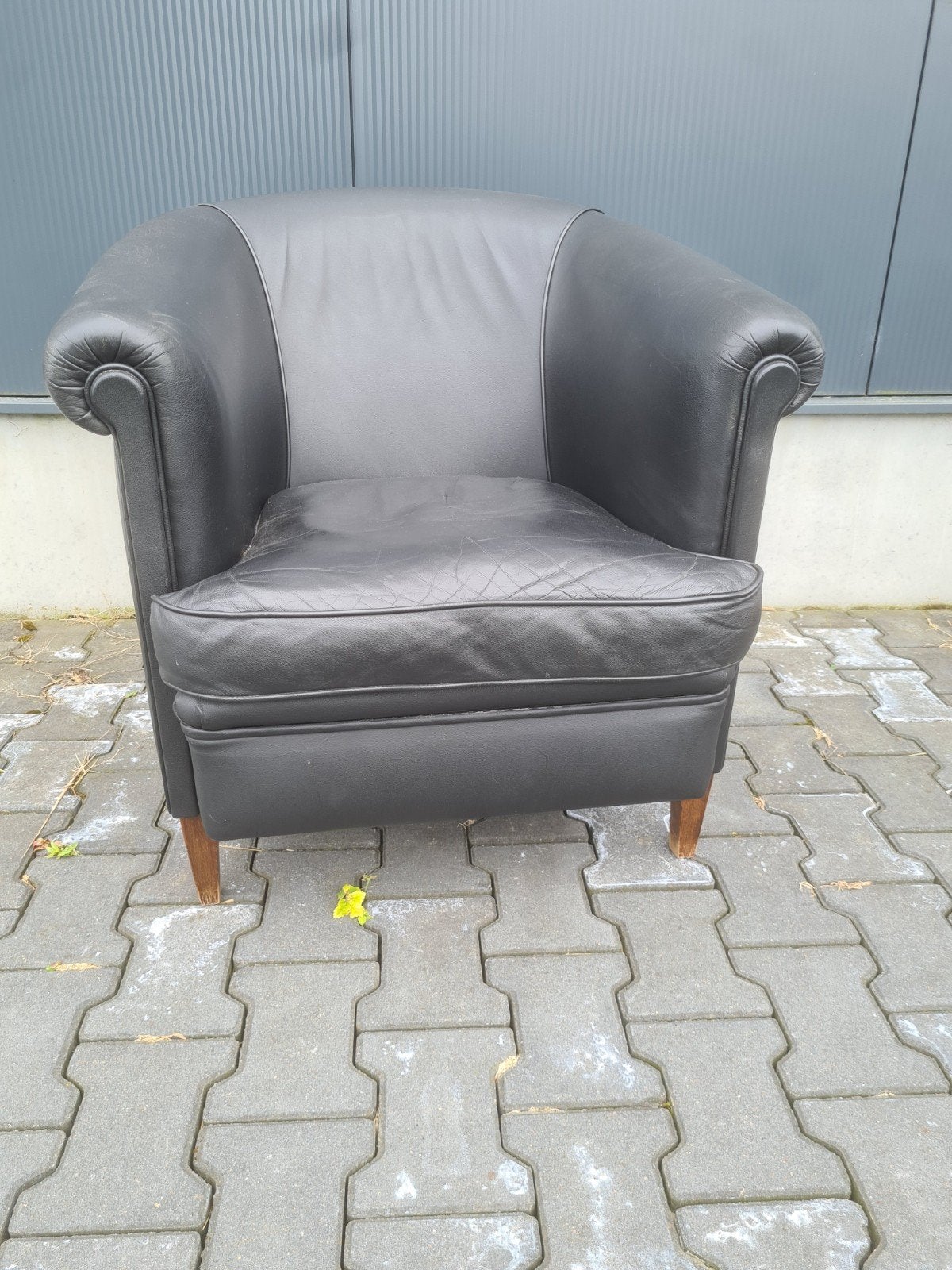 Chesterfield club fauteuil zwart leer + BEZORGING GRATIS, Gebruikt, ., Chesterfield, Ophalen of Verzenden
