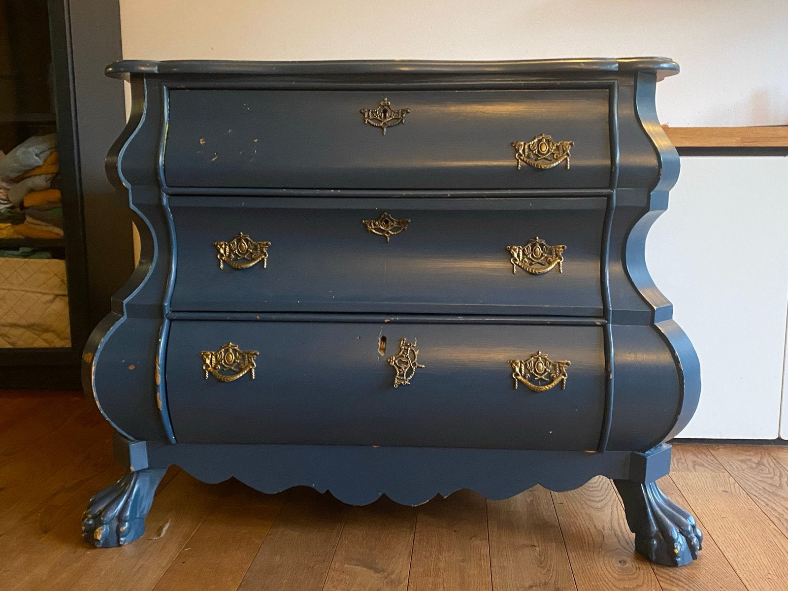 Antieke vintage ladekast buikkast - Donkerblauw, Ophalen