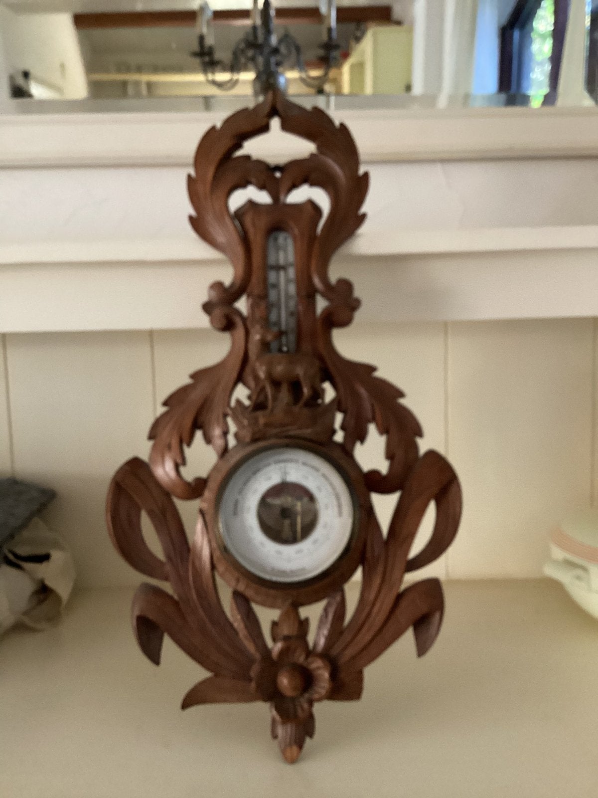 30 er jaren barometer met houtsnijwerk, Ophalen, Gebruikt, Barometer