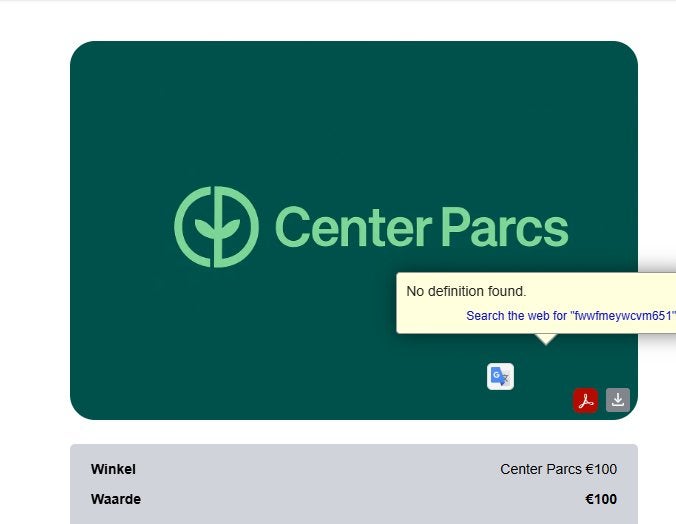 centerparcs Cadeaubon/kadobon Duitsland 100 euro, Drie personen of meer, Cadeaubon, Bungalowpark