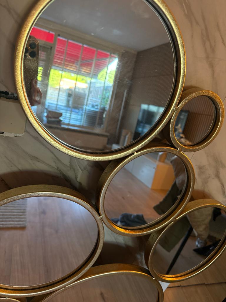 Gouden spiegel in Eric Kuster stijl, Huis en Inrichting, Woonaccessoires | Spiegels, 100 tot 150 cm, Ophalen of Verzenden, Zo goed als nieuw