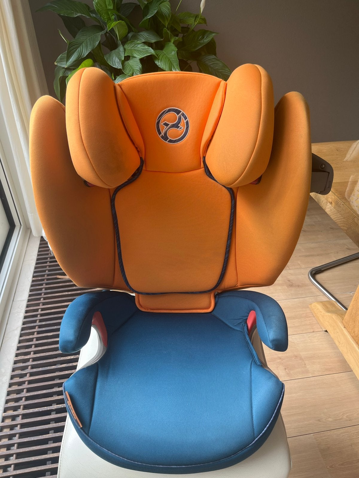 Cybex Solution S-Fix autostoel - Oranje/Blauw, Autogordel of Isofix, Gebruikt, 15 t/m 36 kg, Verstelbare rugleuning