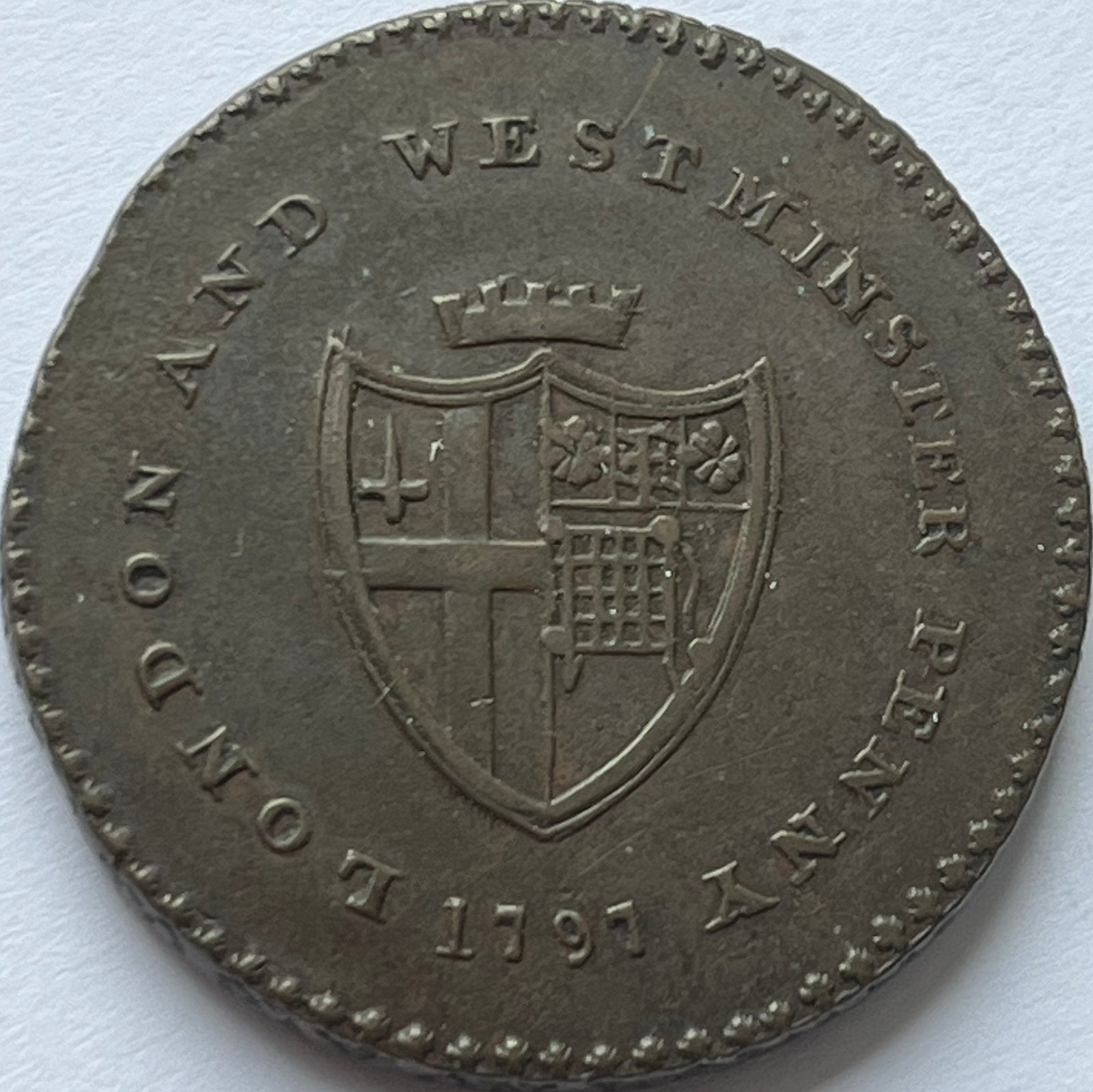 Londen en Westminster penny token 1797, Postzegels en Munten, Ophalen of Verzenden, Overige landen, Losse munt