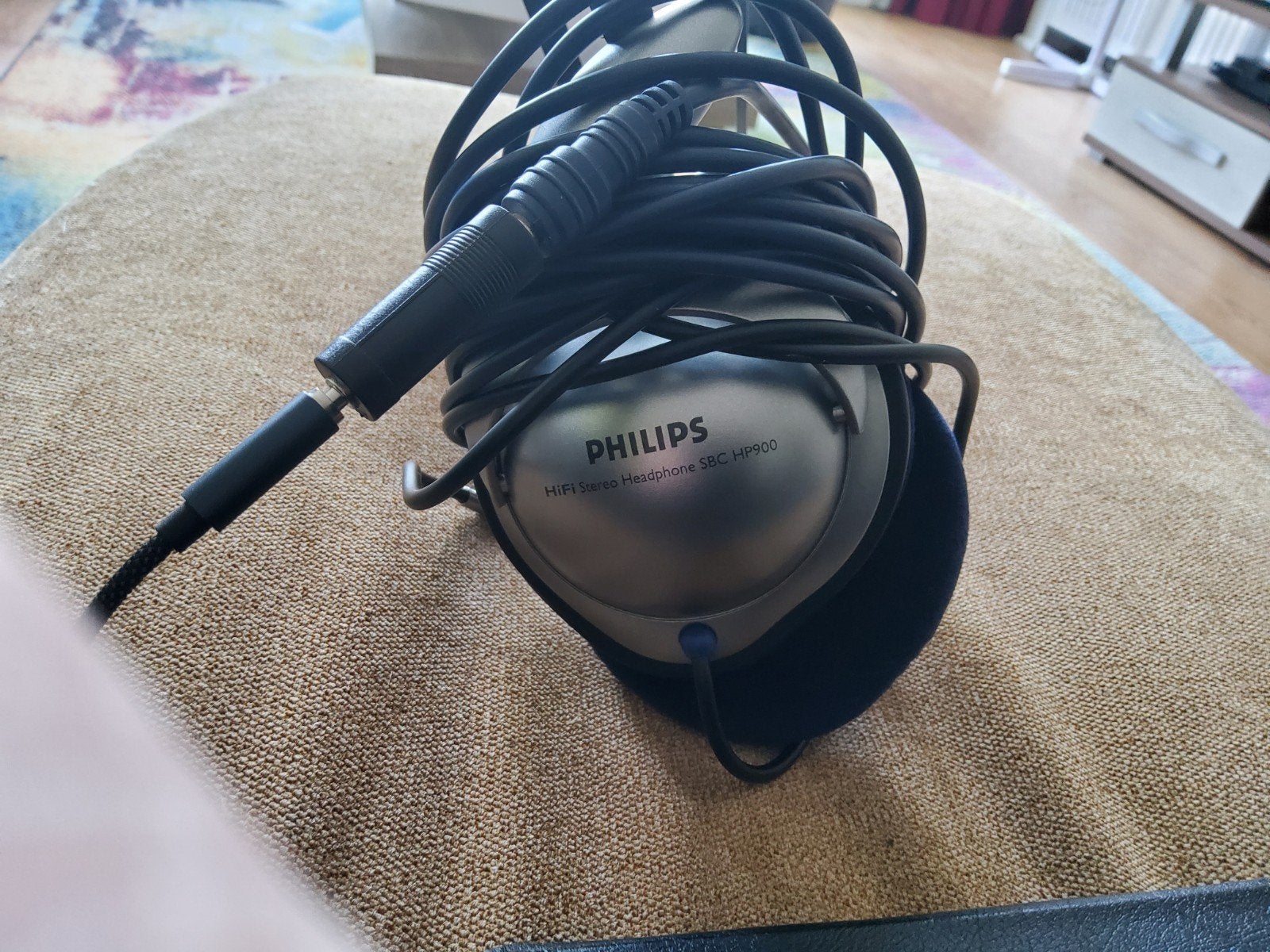 Philips Hi-Fi Stereo koptelefoon SBC HP800 met verlengsnoer, Philips, Zilver, Ophalen of Verzenden, Zo goed als nieuw