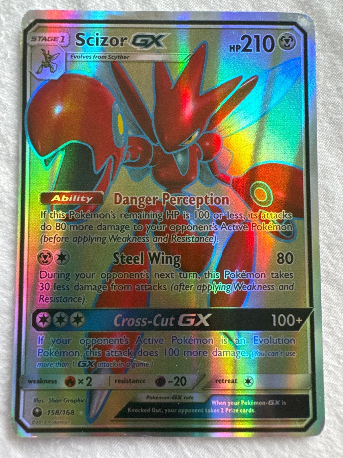 Pokémon Kaart Scizor GX 158/168 Full Art Foil, Ophalen of Verzenden, Zo goed als nieuw, Losse kaart, Foil