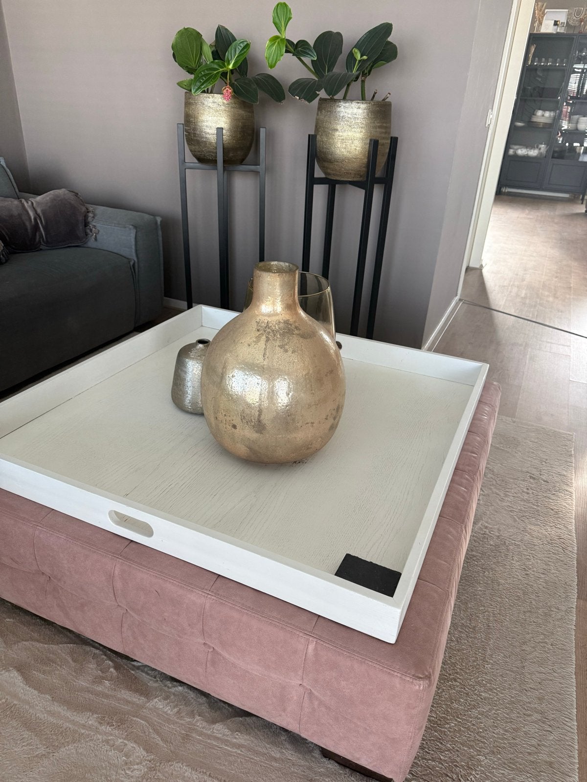 Hocker/salontafel met dienblad, Overige materialen, Gebruikt, 100 tot 150 cm, Vierkant