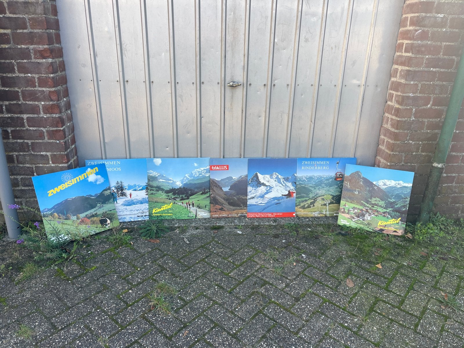 Oude kartonnen reclameborden wintersport 48x48 cm, Verzamelen, Ophalen, Gebruikt, Reclamebord