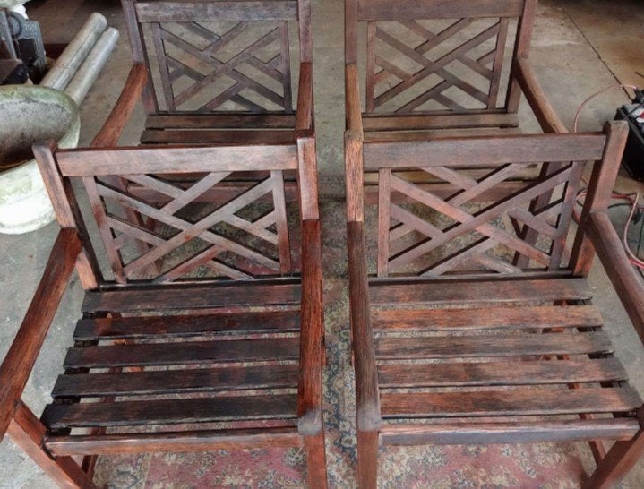 4 hardhouten tuinstoelen, Ophalen, Gebruikt, Nb, Nb