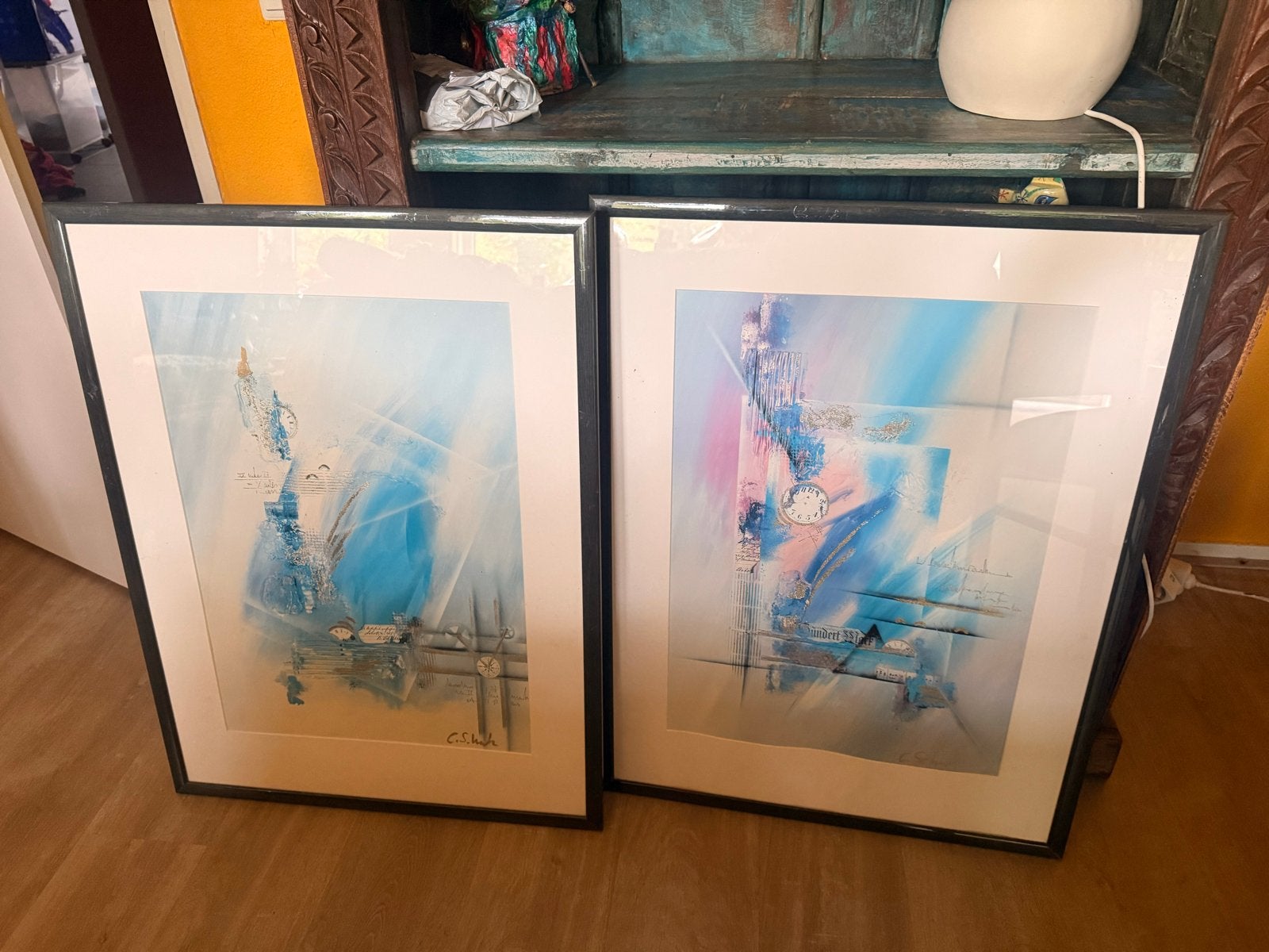 Set van 2 abstracte schilderijen 84x63,5 cm, Antiek en Kunst, Kunst | Schilderijen | Abstract, Ophalen