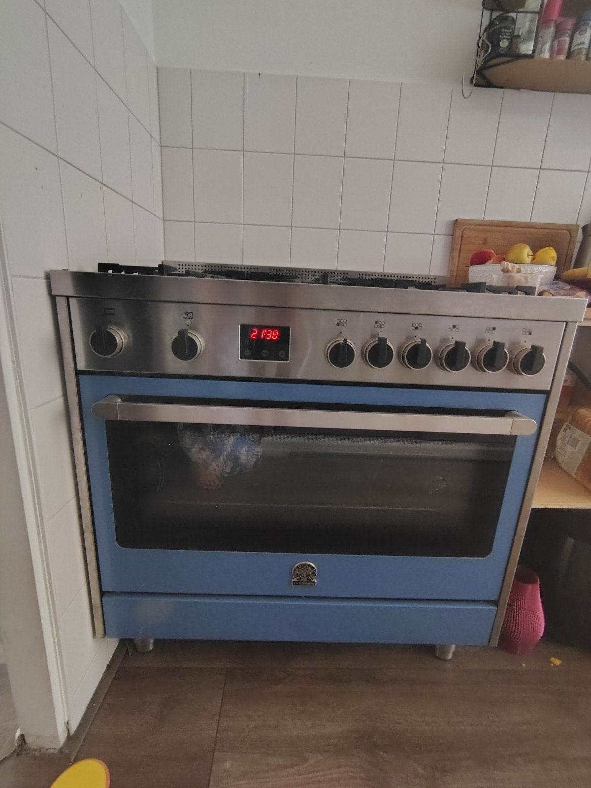 Bertazzoni Fornuis met 6 Gasbranders en Oven - Blauw, Ophalen, Gebruikt, 60 cm of meer, Gas