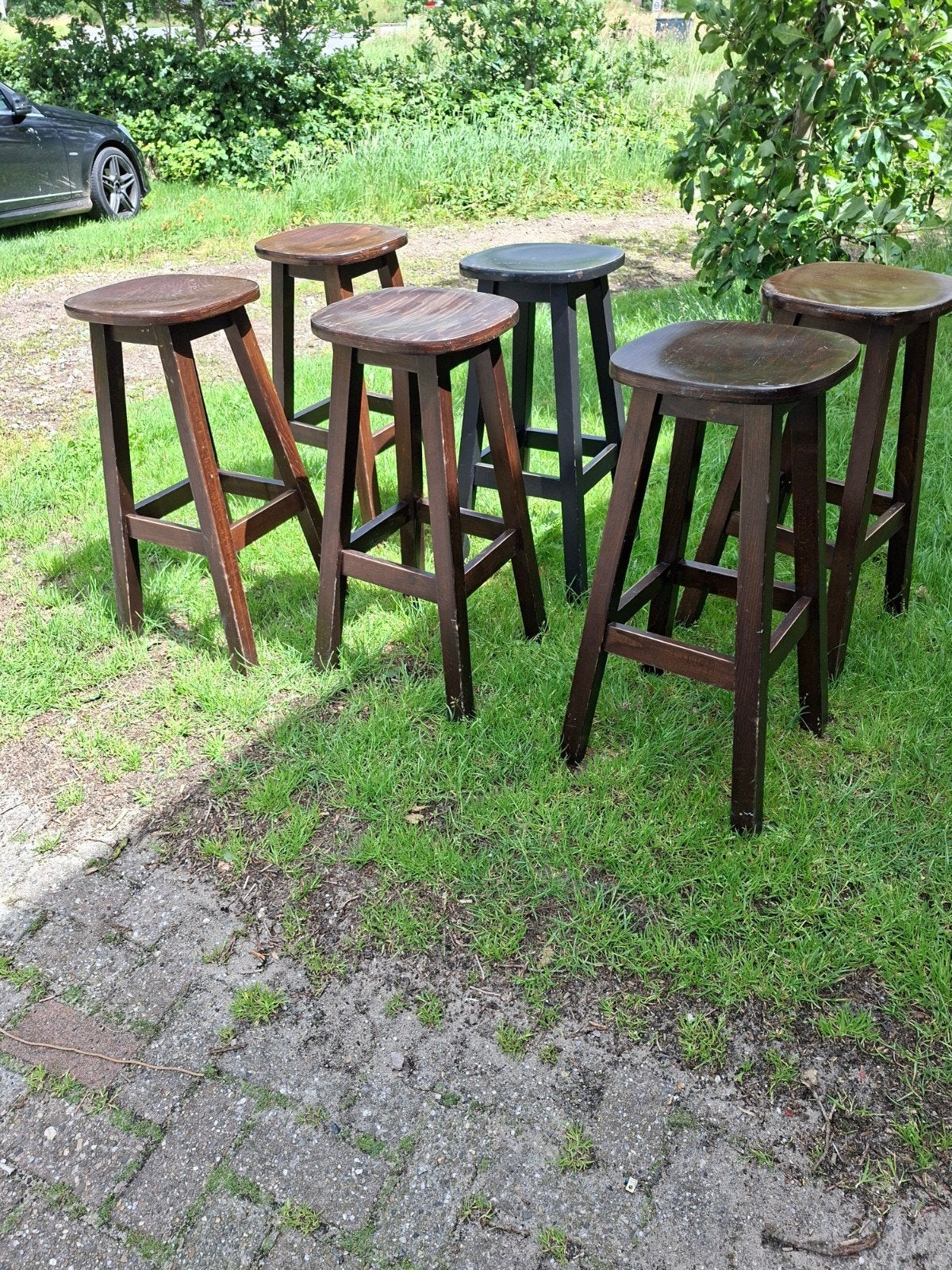 6 Stevige Barkrukken, 80 cm Hoog, Hufterproof, Ophalen, 60 tot 90 cm, Hout, Gebruikt