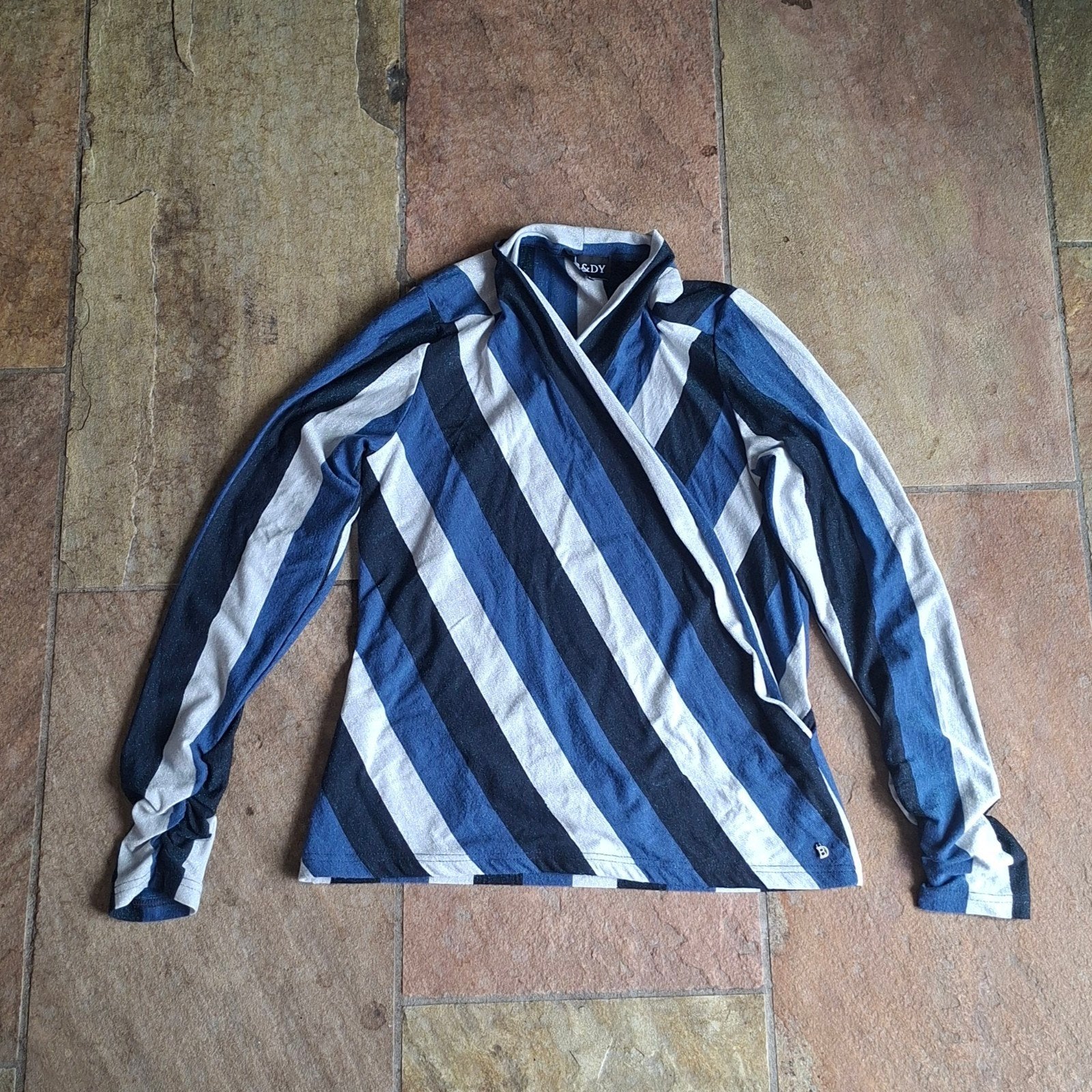 Blauw witte wikkel blouse BR&DY maat L, Blauw, BR&DY, Maat 42/44 (L), Nieuw