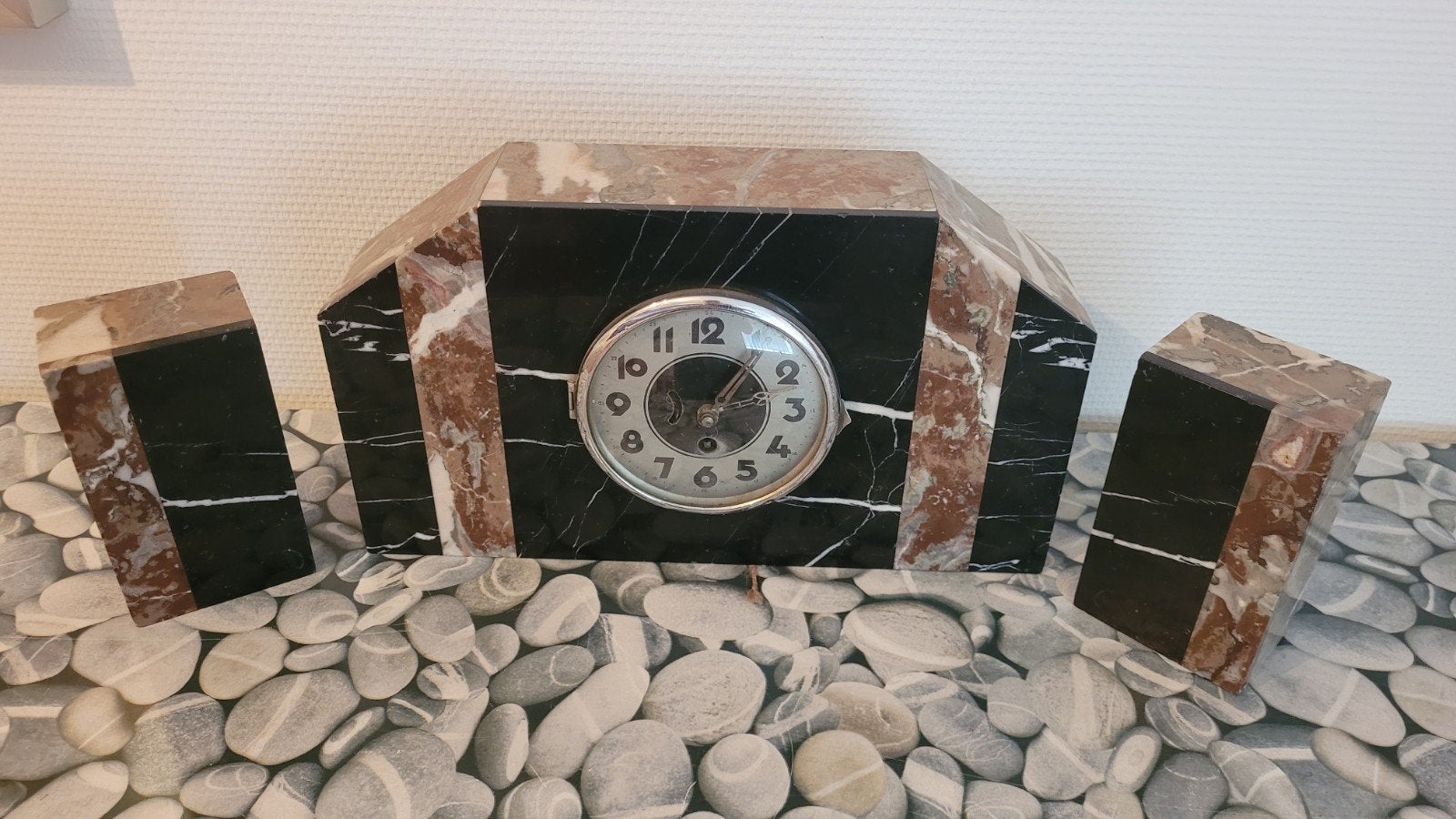 Art Deco Marmeren Klokstel met bijpassende cassolettes, Ophalen of Verzenden