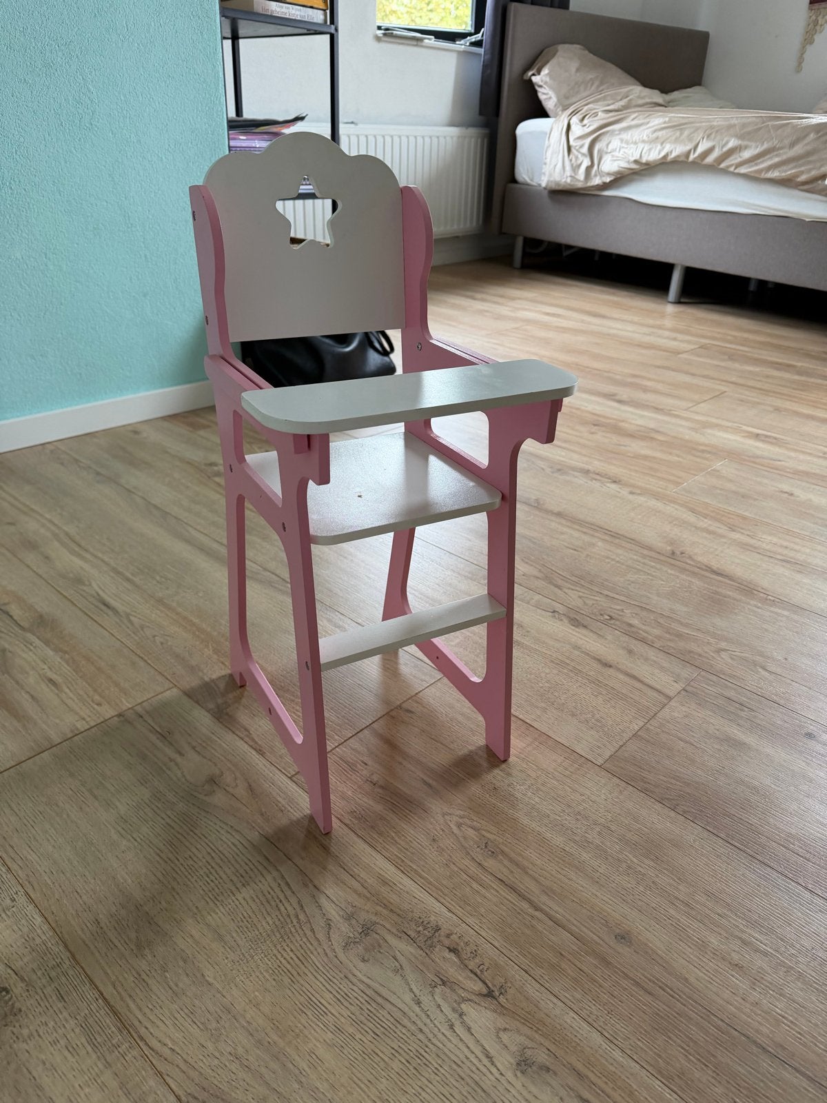 Houten poppenstoel roze/wit met steruitsparing, Ophalen of Verzenden, Zo goed als nieuw, Overige typen