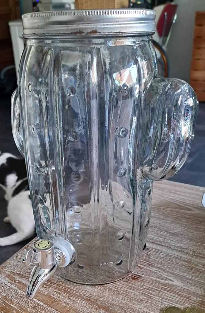 Leuke vintage glazen cactus schenkdispencer met kraantje 4L, Overige typen, Ophalen of Verzenden, Gebruikt, Glas