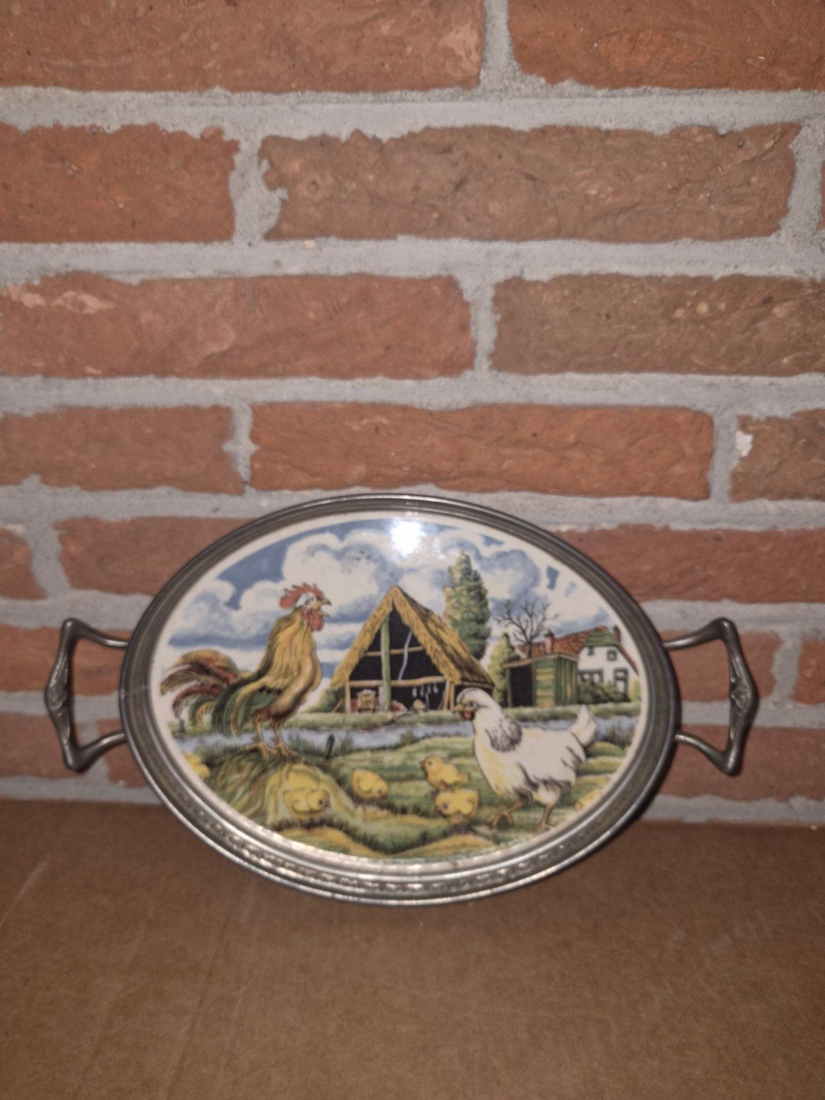 Edeltin Delfts Handwerk Dienblad - Boerderij Scène, Ophalen of Verzenden