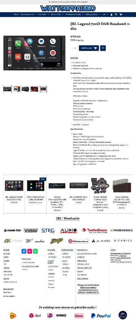 JBL Legend 700D DAB 2din Autoradio Draadlooscarplay/android, ., Nieuw, Ophalen of Verzenden, .