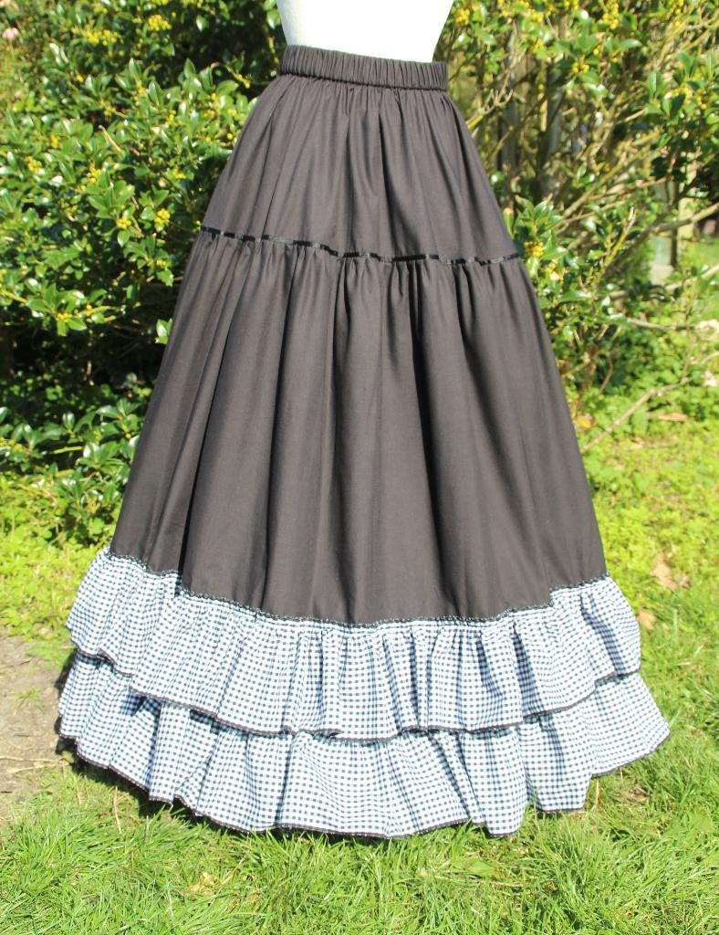 Zwarte Charles Dickens Rok, zwart witte roesjes, mt. S/M/L, Maat 38/40 (M), ., Zwart, Nieuw
