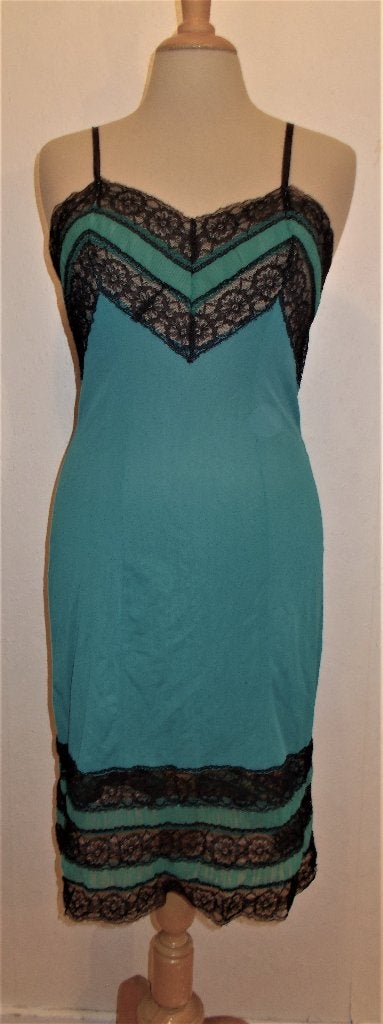 Vintage groen/zwart onderjurkje/nachtjurkje! S, Verzenden, Zo goed als nieuw, Maat 36 (S), Onder de knie