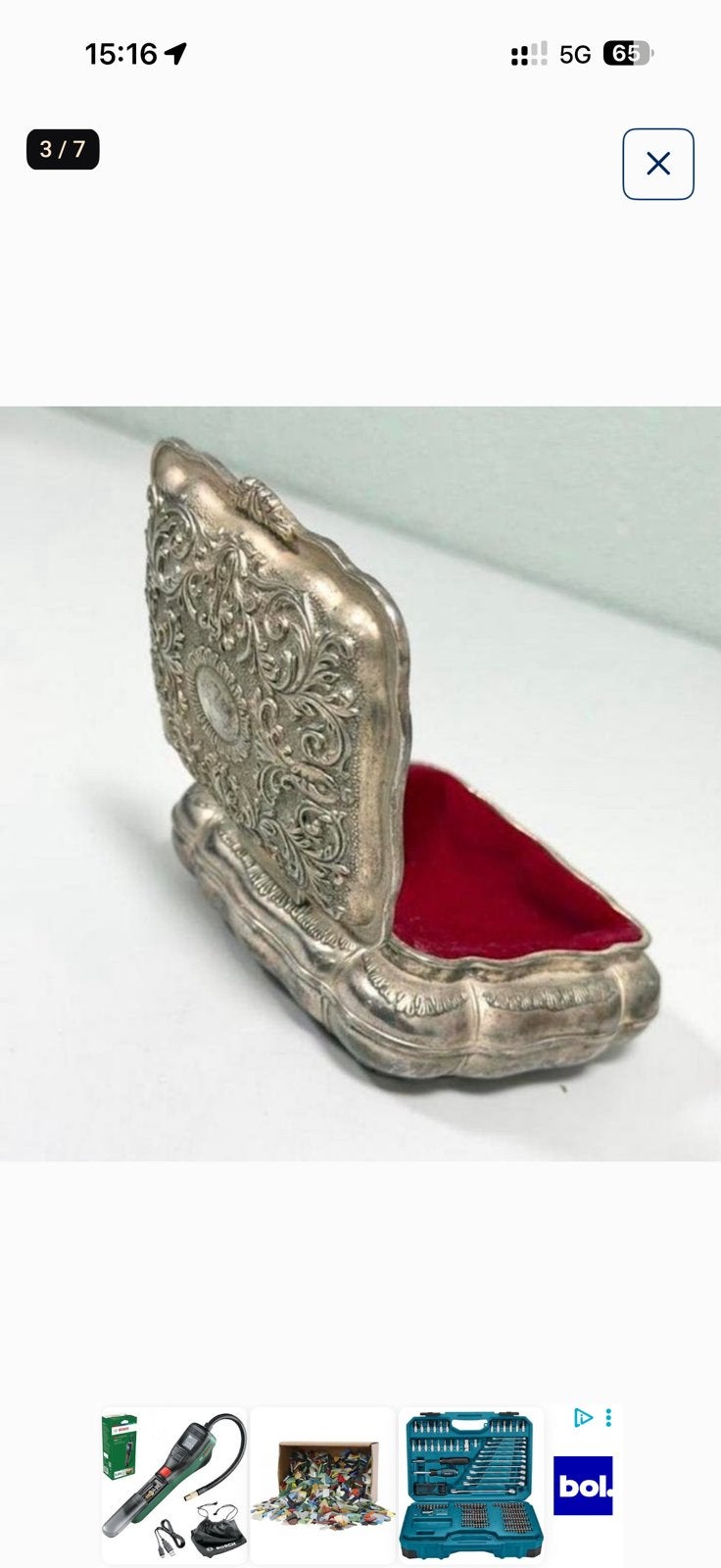 Silver Plated Vintage Jewelry Box Red velvet sieradendoos, Ophalen of Verzenden