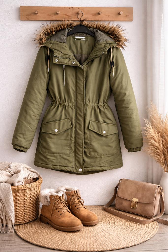 Noisy May parka jas met imitatiebont capuchon, Ophalen of Verzenden, Zo goed als nieuw, Maat 36 (S), Groen